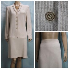 St John Collection Jacket Skirt 2pc Suit White Size 12 14 Notch Collar Stripes