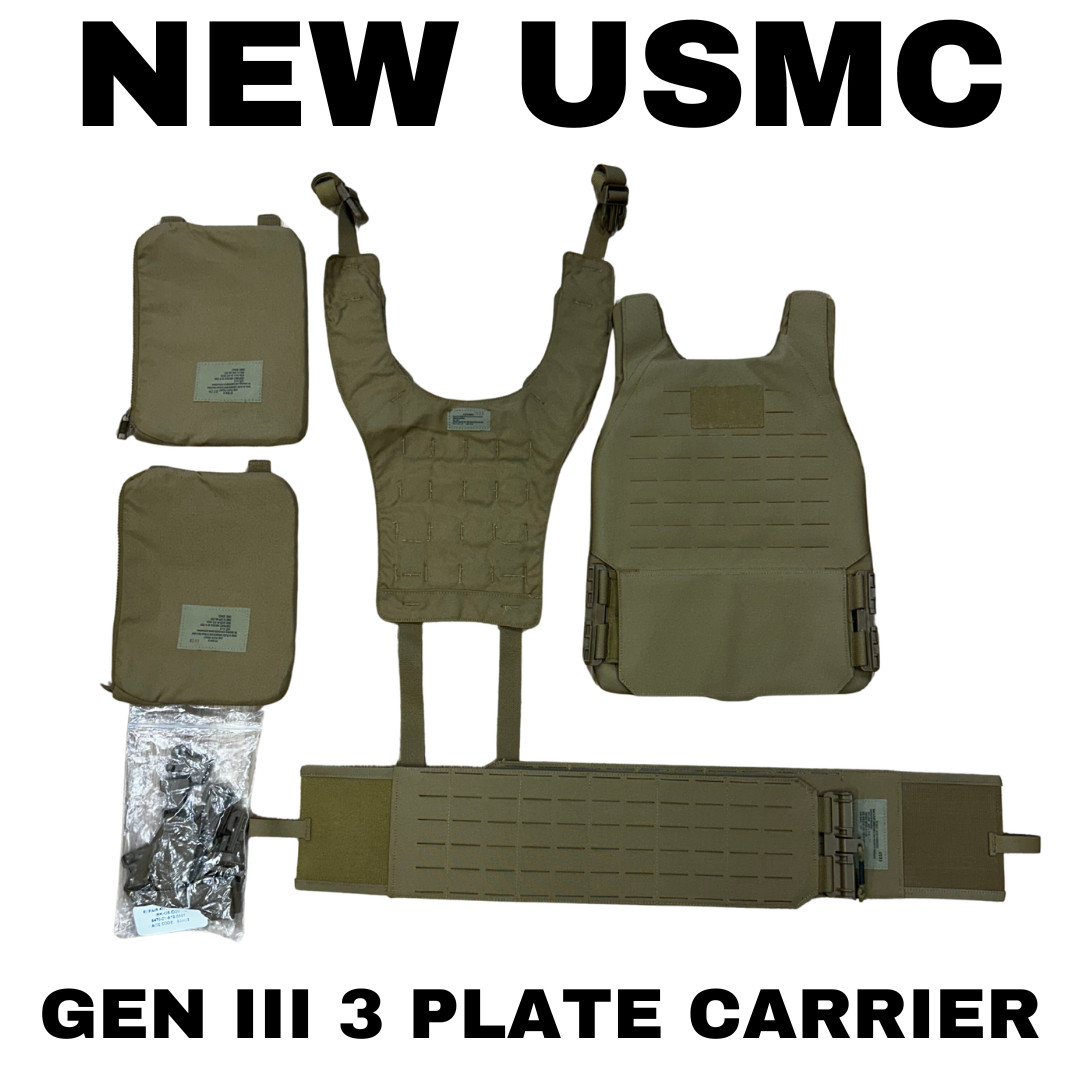 USMC GEN III 3 Plate Carrier Large Marine Corps Vest Coyote Brown *MISSING BACK*