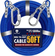 Dog Leads for Yard, 50Ft Tie Out Runner Steel Wire Cable, Heavy Duty Pet Tether