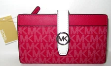 Michael Kors Greenwich Medium Signature Bifold Wallet Dark Raspberry NWT $178