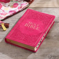 The Holy Bible King James Version Deluxe Gift Bible Thumb Index Red Letter Pink