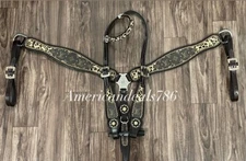 Western Brown Leather Bling Tack Set With Printed Leather & Leopard Overlay