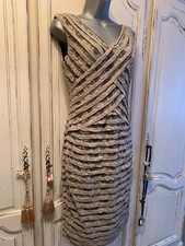 Mint Velvet Dress Grey Beige Size UK 10 Bodycon Wiggle Lace Party