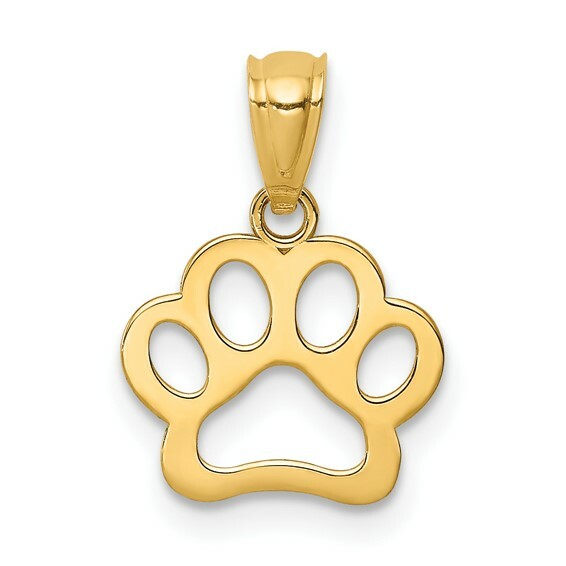 10K Yellow Gold Dog or Cat Paw Print Charm Necklace Pendant - Main Image
