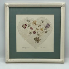 Vintage Handmade "Wildflower" Art Dried Pressed Flowers & Leaf Collage - SIGNED