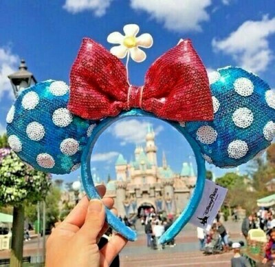 Disney Parks Teal Polka Dot Minnie Ears Sequin Headband Hat 