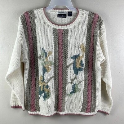 Vtg 1990 Hunters Run Pullover Sweater Women's Large pink cream tan
