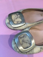 PRETTY BALLERINAS 39 creme Reptimuster große silberne Metallschnallen 🌹🌹🌹🌹🌹