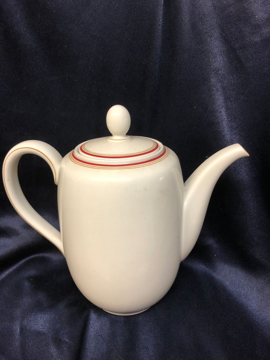 HUTSCHENREUTHER 7395 COFFEE POT 8 CUP RED TAN STRIPES TURVEL SHAPE
