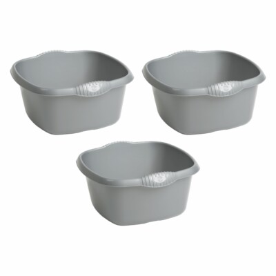 (3er Set) 32 cm quadratisch 9 l Spülschüssel Küchenbecken Spüle Aufbewahrung UK - silber