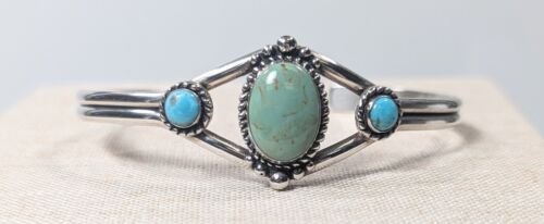 QT STERLING SILVER BLUE AND GREEN TURQUOISE CUFF … - image 1
