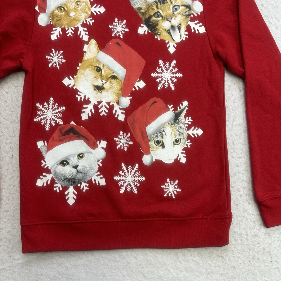 Ugly Christmas Sweater Sweatshirt Mens Small S Red Cats Long Sleeve Pullover - Image 4 of 4
