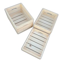 WOODEN LARGE CRATES WITH HANDLES, SET OF 3 DIFFERENT SIZE,  UNPANTED