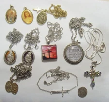 10 vintage Religious Christian Catholic items lot pendants necklaces EL1048