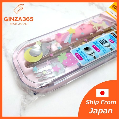 Made in Japan EDISON style Child Fork & Spoon & Chopsticks Set With Case Pink - Picture 3 of 6