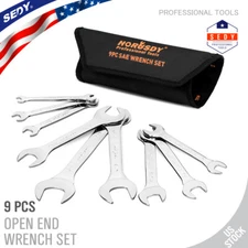 9PC Super-Thin Open End Wrench Set SAE 1/4" - 1/16" Slim Spanner Rolling Pouch