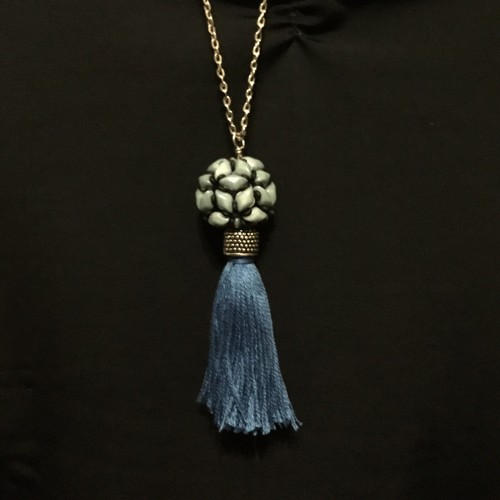 Beaded Ball Long Pendant 30” Chain Necklace with Tassel Hand Made - Picture 3 of 9