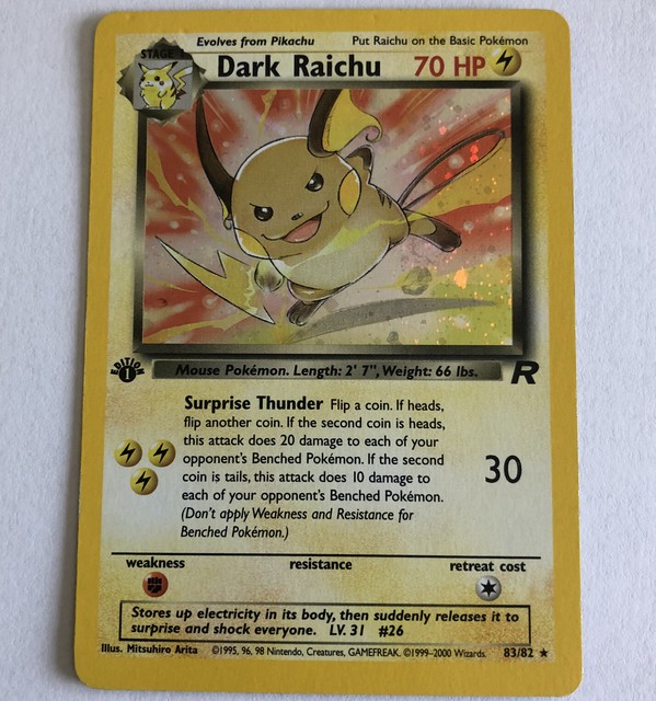1st First Edition Dark Raichu Pokemon Card 83/82 Secret Rare Team