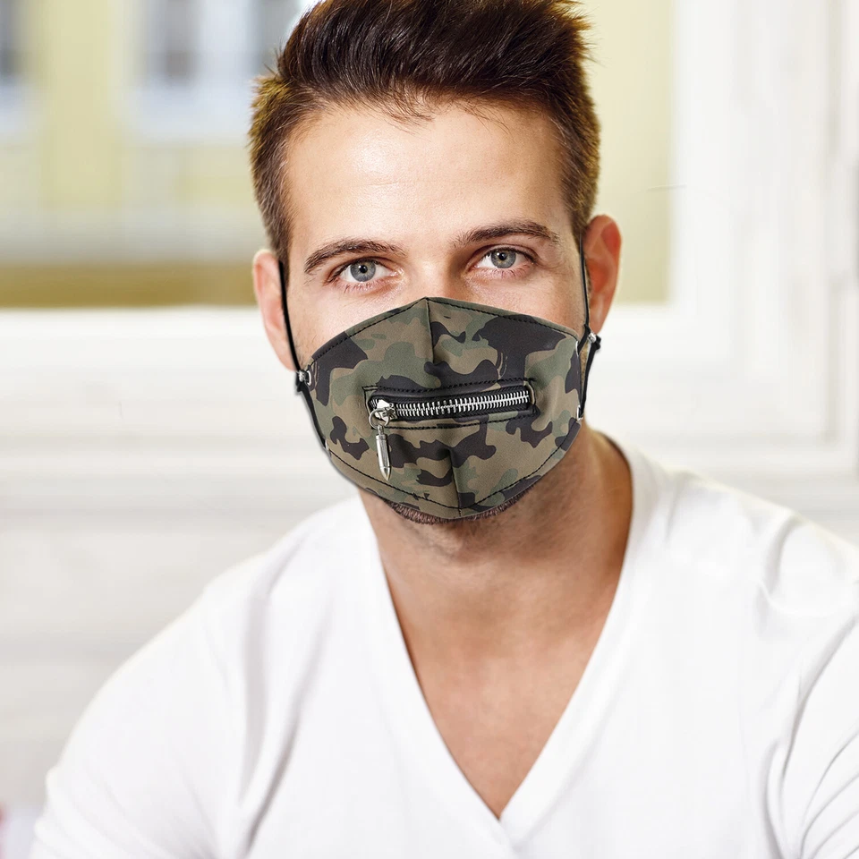 Outdoors Biker Motorcycle Leather Mask Camouflage Bullet Zipper Half Face Masks - Image 4 of 4