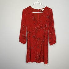 Madewell Dress Womens 0 Red Hazelwood Wrap Front Mini Dress Lined Floral V-Neck