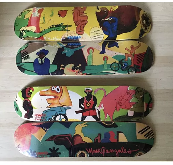 Krooked Mark Gonzales Fine Art Deck Set 4 Skateboards Supreme Mural Painting Nyc