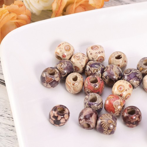 100pcs Natural Printed Wood Barrel Beads with Large Hole for Jewelry Making - Picture 9 of 10