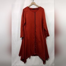 Bella Linen Cotton Lagenlook Dress Women's S/M Red Boho Retro 90s Y2K Minimalist