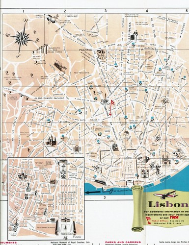 1960s TWA City Map of Lisbon Portugal travel brochure pamphlet opens up to map - Picture 5 of 5