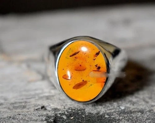 Solid 925 Sterling Silver Natural Baltic Amber Gemstone Birthday Gift Men's Ring