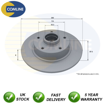 Brake Disc Rear Comline Fits Renault Megane 2015- 1.2 1.5 dCi 1.6