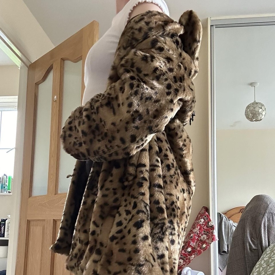 Y2K Vintage River Island Faux Fur Cheetah Print Coat UK 10 eBay
