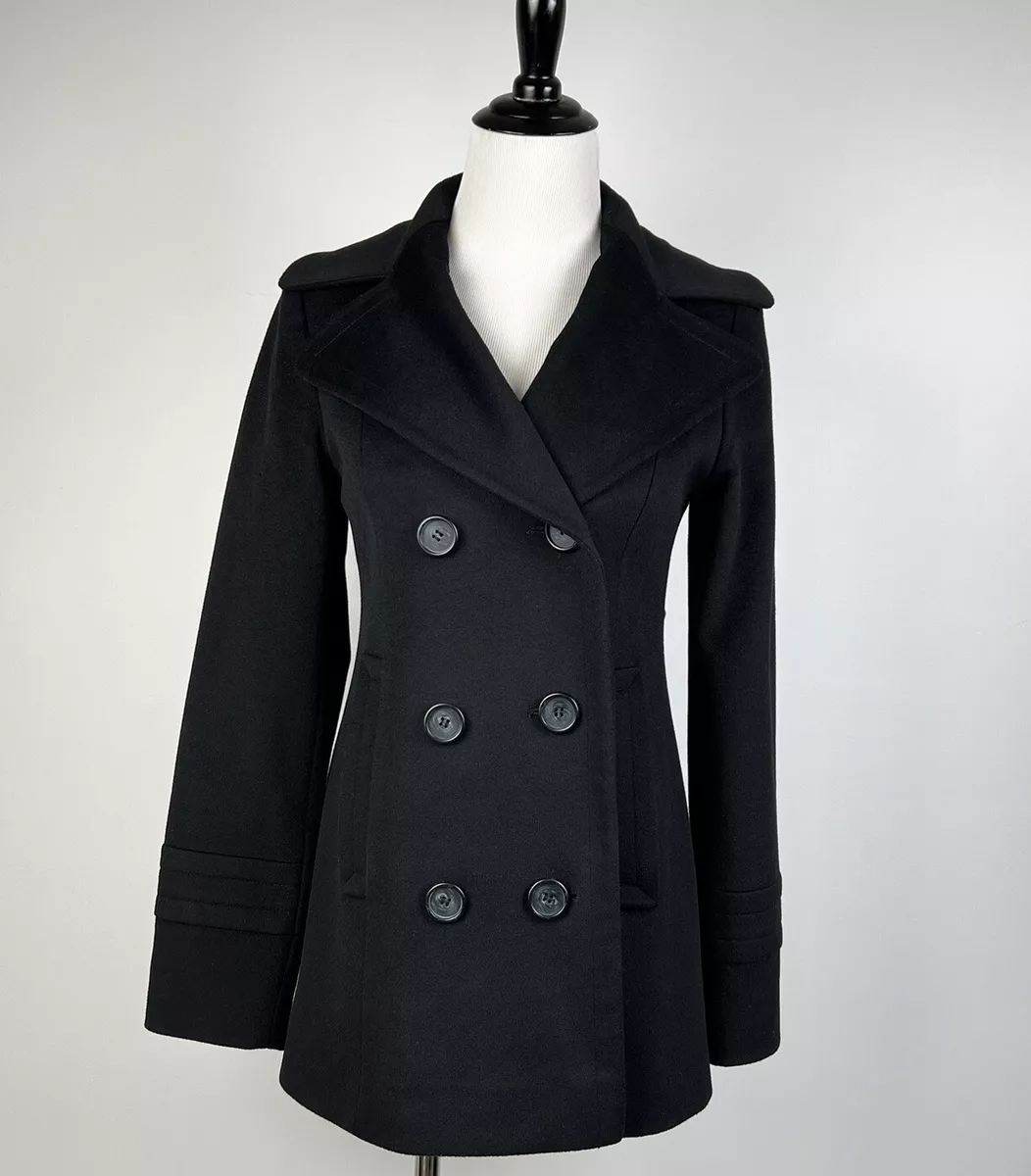 Fleurette Loro Piana Black Wool Double Breasted Peacoat Womens Sz