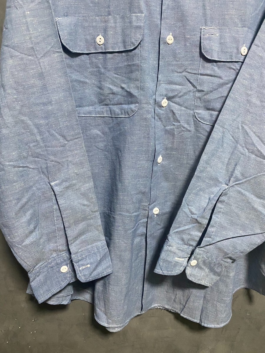 Vtg 70s BIG MAC Chambray Selvedge Sky Blue Men's Work Shirt