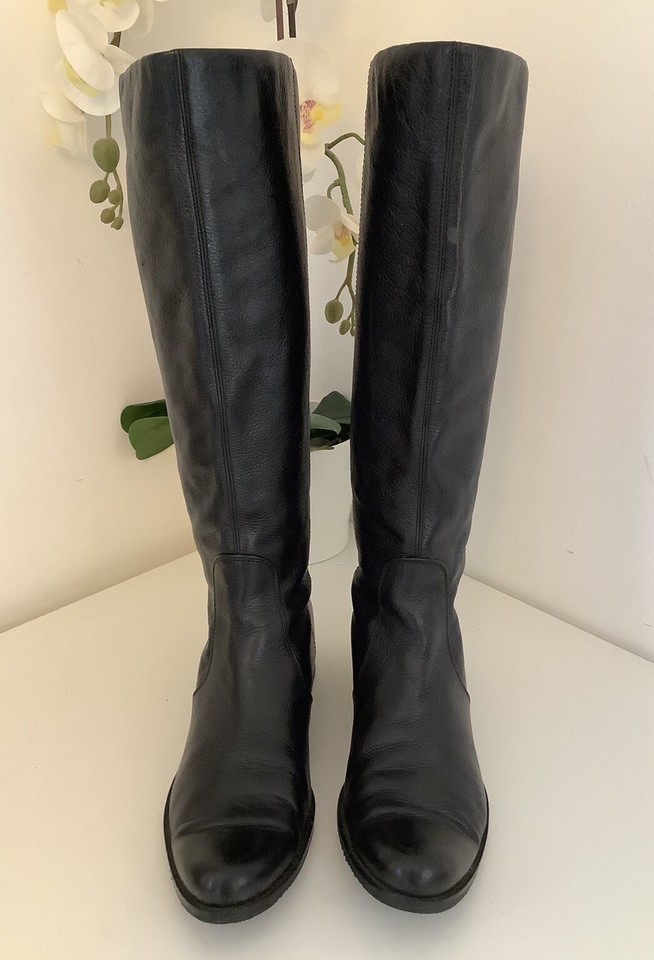 Ladies DUNE Fabulous Black Soft Leather Knee High Boots, UK Size 6, VGC