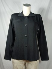 Exclusively Misook Button Cardigan Sweater Black Collared Long Sleeve Women's XS