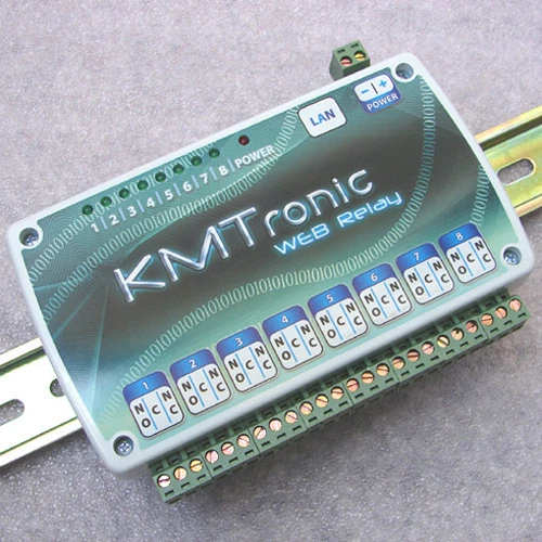 KMTronic LAN Ethernet IP 8 channels Relay board WEB BOX, with DIN rail clips