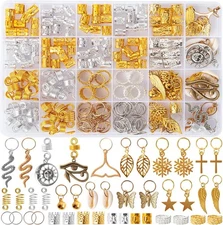 Vaikby 201PCS Hair Jewelry Beads for Braids, 201 Piece Set, Gold and Silver 