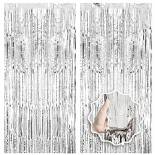 2 Pack Foil Curtain Backdrop Curtains Silver Tinsel Door Streamers