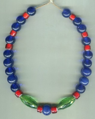 African Trade beads Czech Indian glass cobalt blue white heart green faceted mix