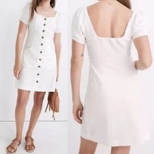 Madewell Linen-Cotton Puff-Sleeve Mini Dress Cream size 10