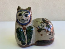 Vintage Mexican Tonala stoneware cat by JORGE WILMOT -  8" long