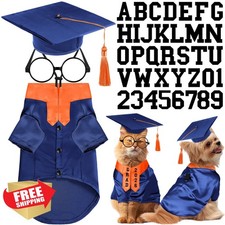 Huhumy Dog Graduation Costume S Blue Orange 5 Pc Gown Cap