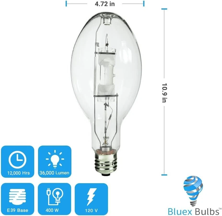 Bluex Bulbs 3-Pack MH400/U/MOG 400W Metal Halide ED37 M59 E39 Base HID Lamp - Image 2 of 3