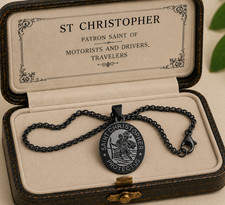 St Saint Christopher black necklace pendant chain new medal protection travelers