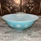 Vintage JAJ Pyrex Gaiety Snowflake Turquoise sauce/gravy boat No Plate EUC