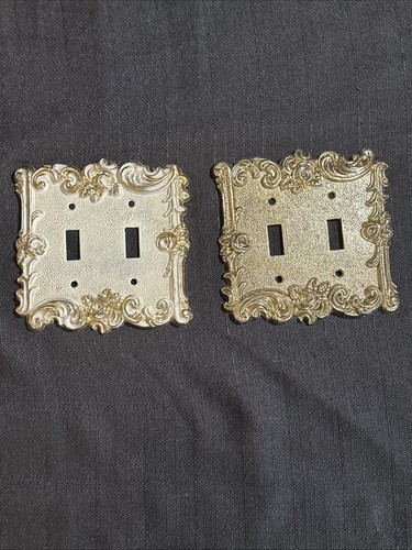 1968 American Tack Hardware light Switch Plate Cover Floral Brass #6077 Lot Of 2
