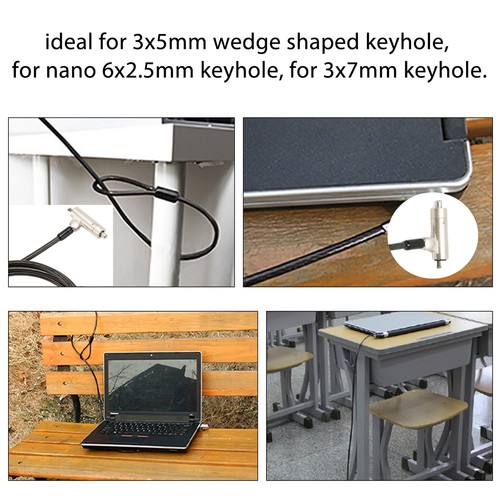 Laptop Cable Lock 3 Keys Cut Resistant Metal Adjustable Length Laptop Locking CB - Afbeelding 13 van 22