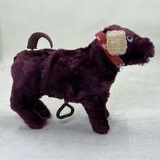 Vtg Puppy Dog Mechanical Key Wind Up Tail Wagging Japan WORKs Purple