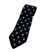 Mario Valentino Mens Navy Blue Tan Polka Dot Italian Silk Tie Vintage READ