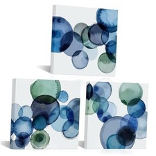 3 Piece Abstract Art Wall Decor Blue and Green Watercolor Dots Canvas Prints